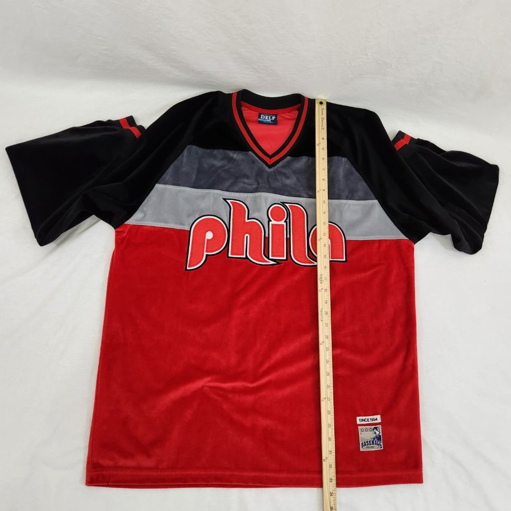 Y2K Vintage Spell Out "phila" Baseball Streetwear Velour Jersey Sweater Size XL. - Picture 14 of 16
